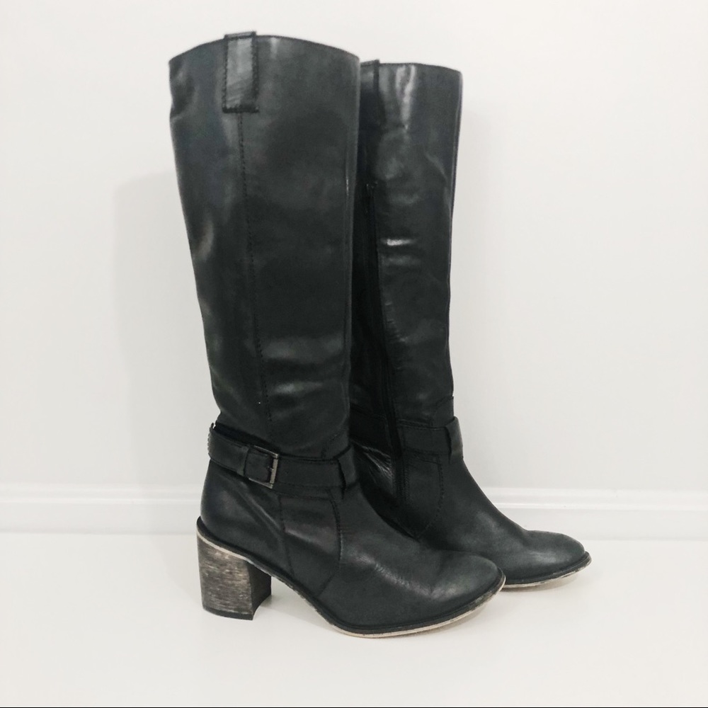 Black Leather Boots Zipper, 10 (fit 11)